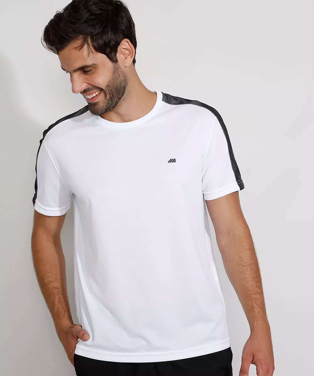 Camiseta Masculina Manga Curta Esportiva Ace Gola Careca com Tela Branca