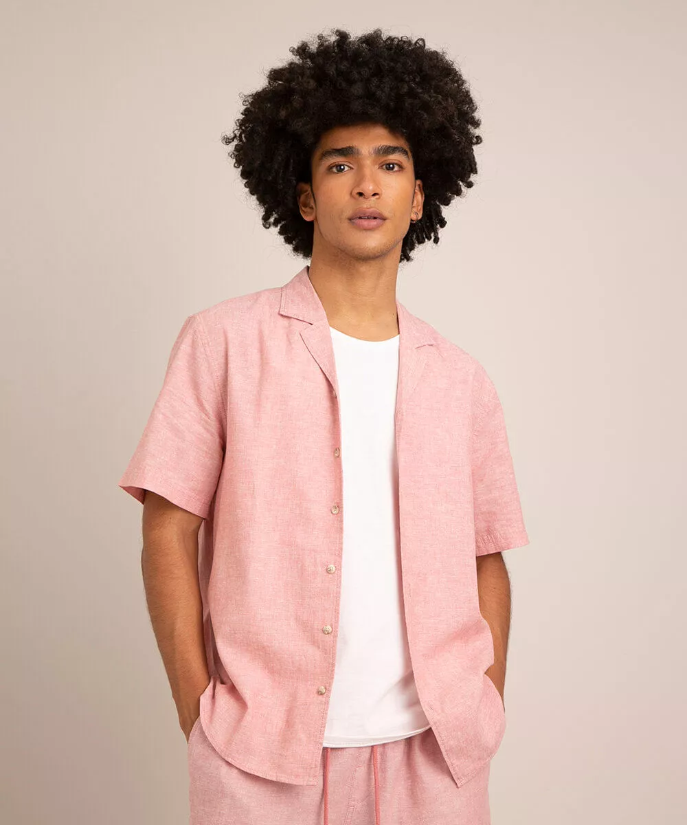 camisa relaxed com linho manga curta rosa