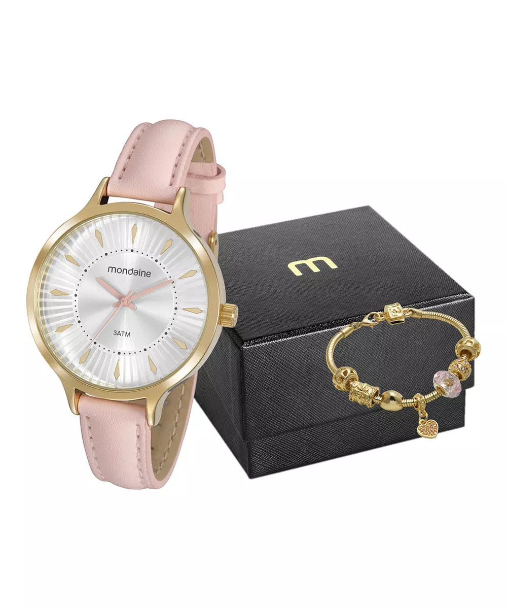 kit de relógio feminino mondaine analógico - 53602LPMVDH4 + pulseira DOURADO