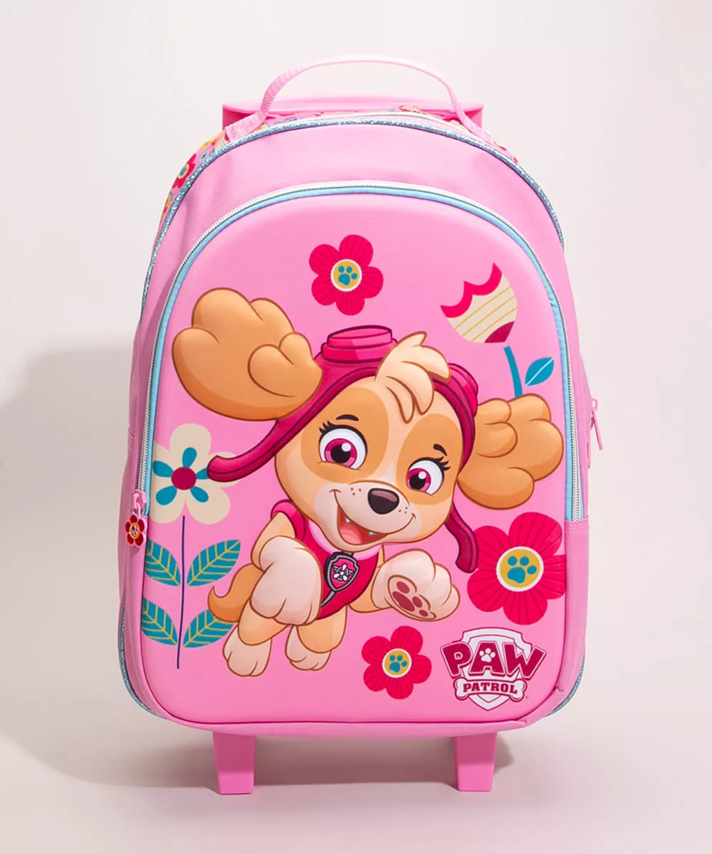 mochila infantil com rodinhas patrulha canina rosa