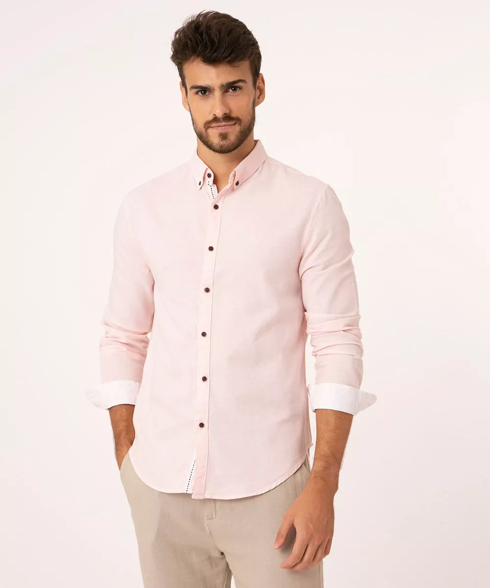 camisa manga longa rosa claro