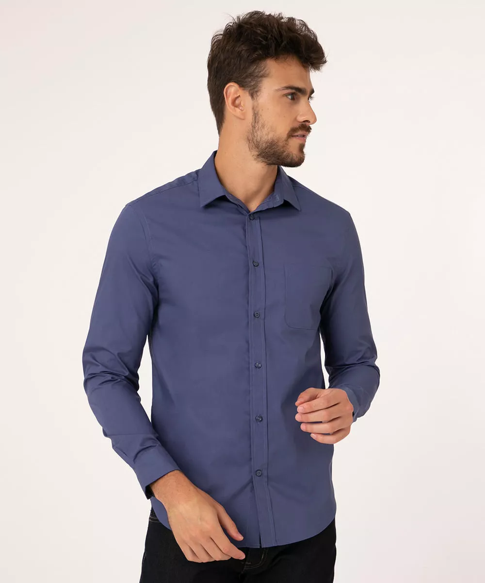 camisa manga longa com bolso azul médio