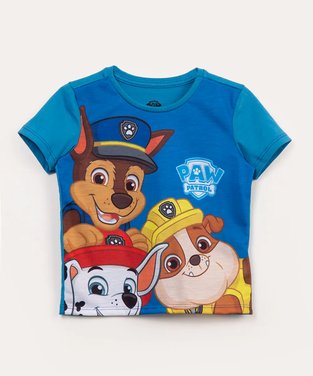 camiseta infantil manga curta patrulha canina azul