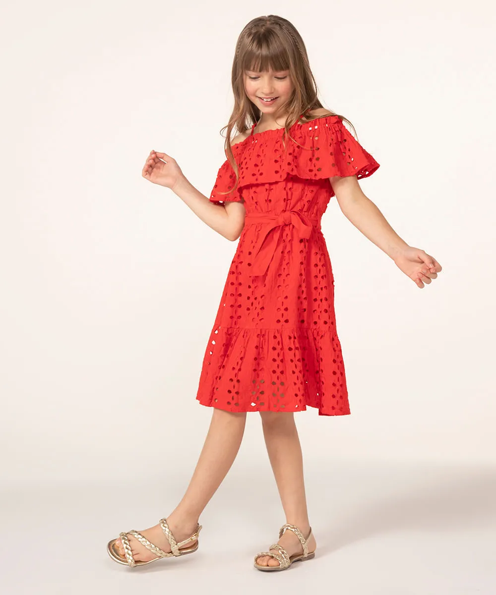 vestido infantil midi de laise ciganinha vermelho
