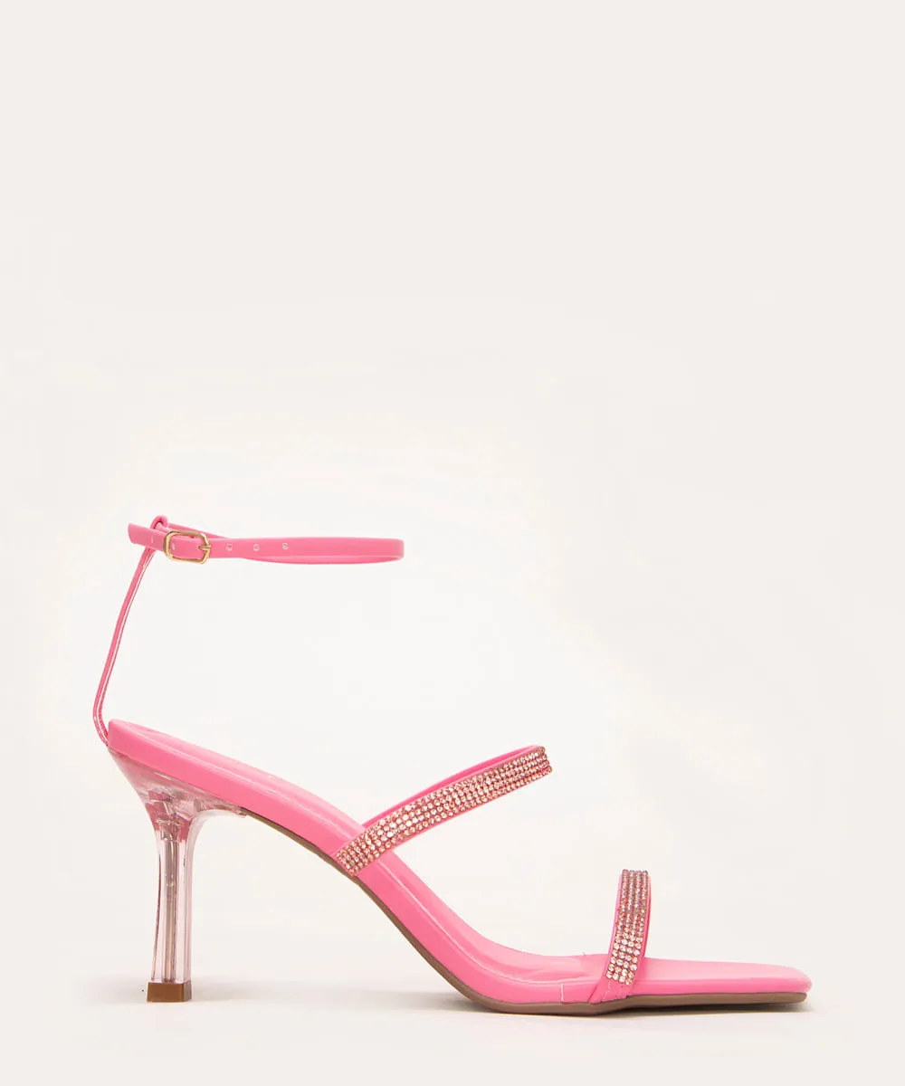 sandália com strass salto médio oneself pink