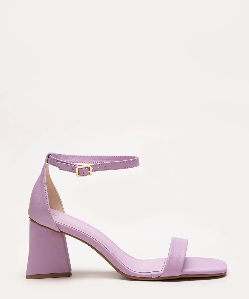 sandália salto geométrico baixo lilás