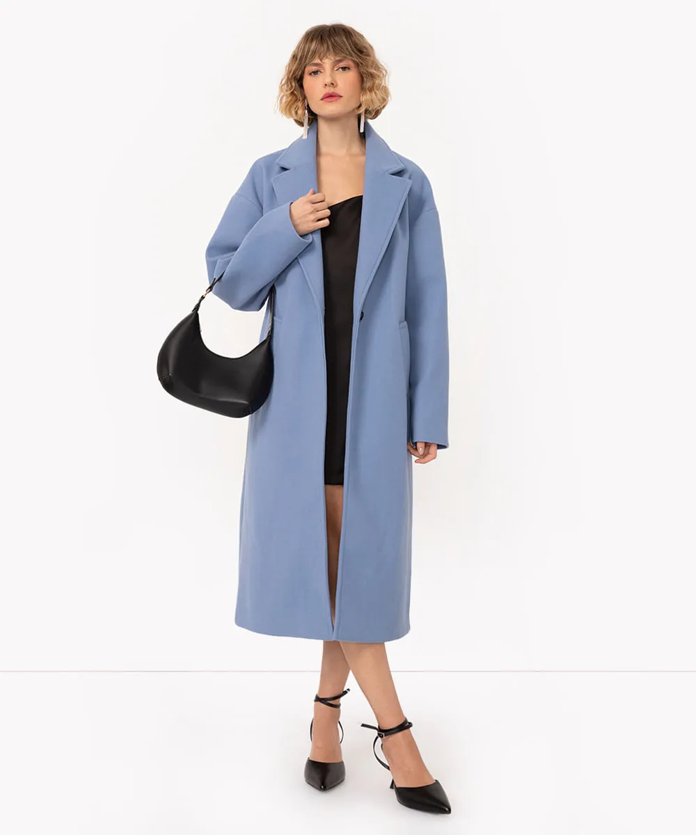 casaco trench coat com bolsos azul