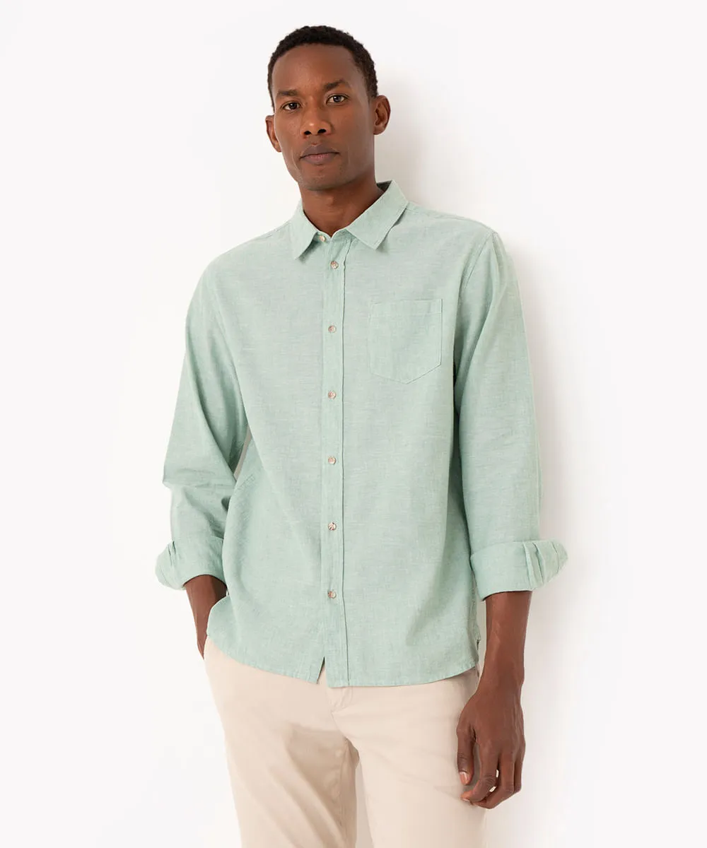 camisa de algodão comfort manga longa verde médio