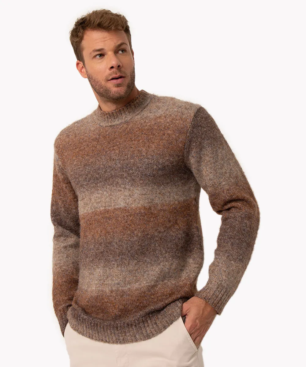 suéter de tricot mesclado gola redonda marrom